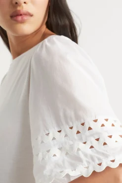 Seed Heritage T-Shirts & Tops-Voile Sleeve Rik Rak Tee Whisper White