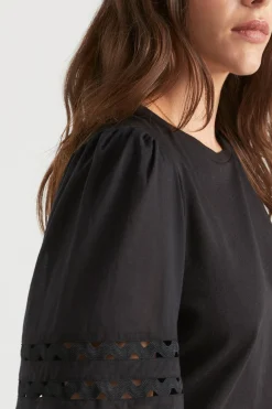 Seed Heritage T-Shirts & Tops-Voile Sleeve Rik Rak Tee Black