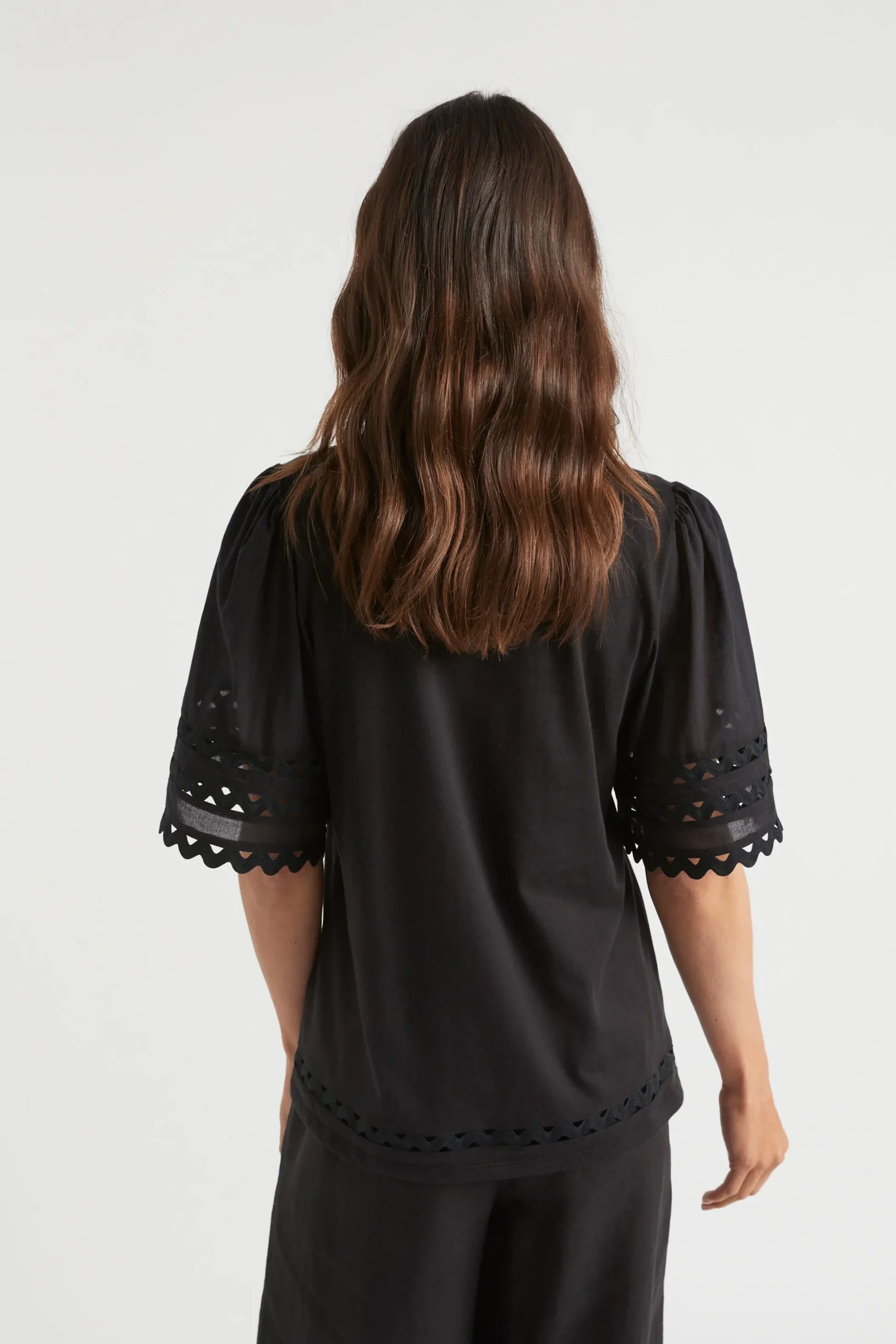 Seed Heritage T-Shirts & Tops-Voile Sleeve Rik Rak Tee Black
