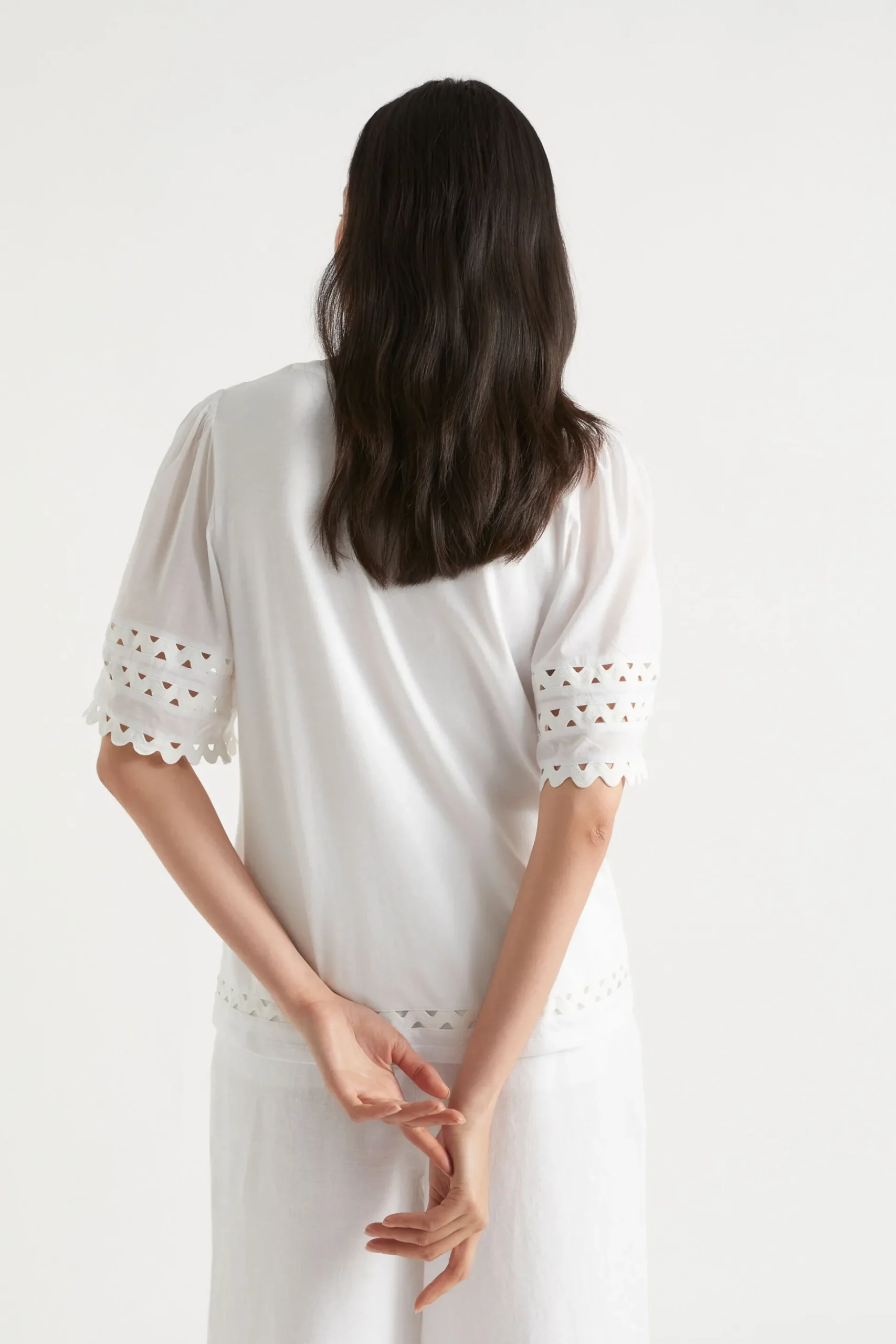 Seed Heritage T-Shirts & Tops-Voile Sleeve Rik Rak Tee Whisper White