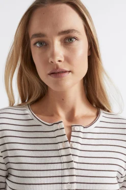 Seed Heritage Sleepwear-Waffle Sleep Top Chocolate Stripe