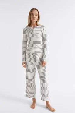 Seed Heritage Sleepwear-Waffle Sleep Top Chocolate Stripe