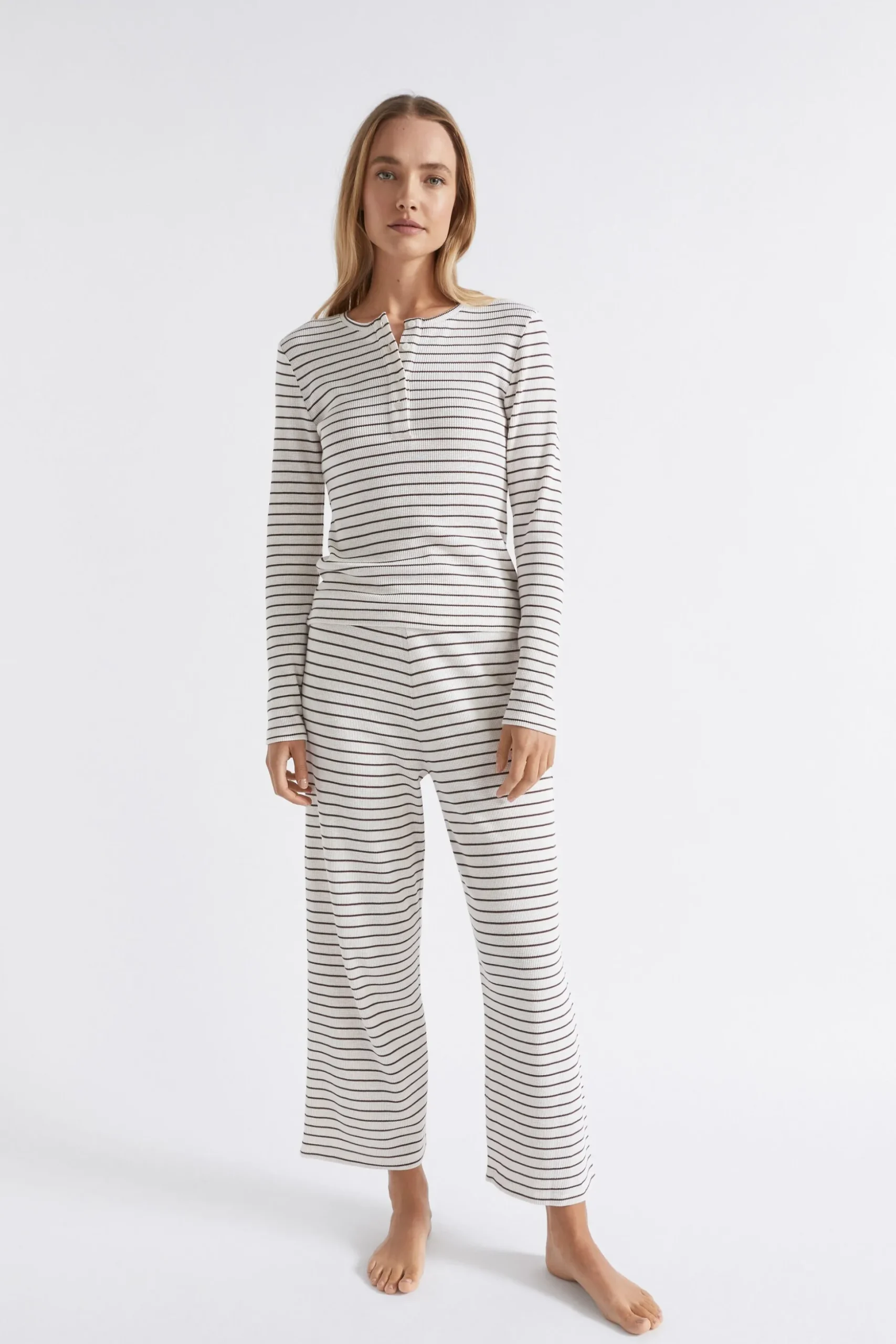 Seed Heritage Sleepwear-Waffle Sleep Top Chocolate Stripe