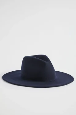 Seed Heritage Hats & Gloves-Wide Brim Wool Fedora Midnight Sky