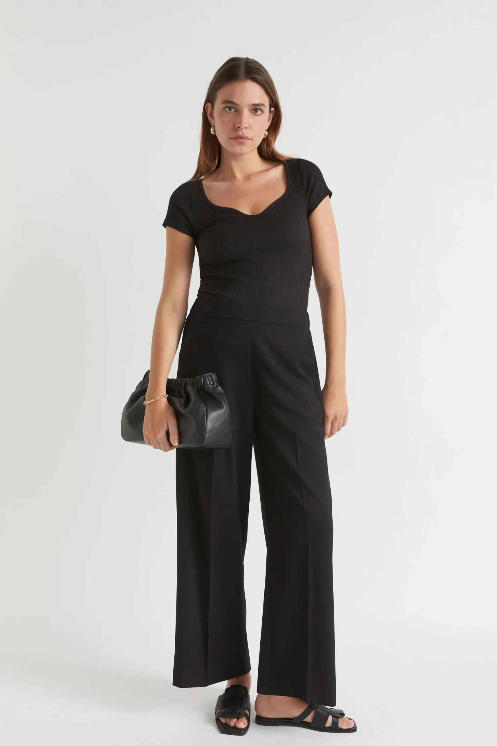 Seed Heritage Pants-Wide Leg Elasticated Pant Black