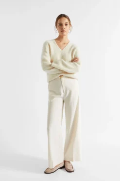 Seed Heritage Pants-Wool Blend Belt Pant Vanilla Cream