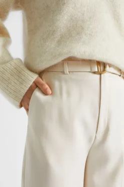 Seed Heritage Pants-Wool Blend Belt Pant Vanilla Cream