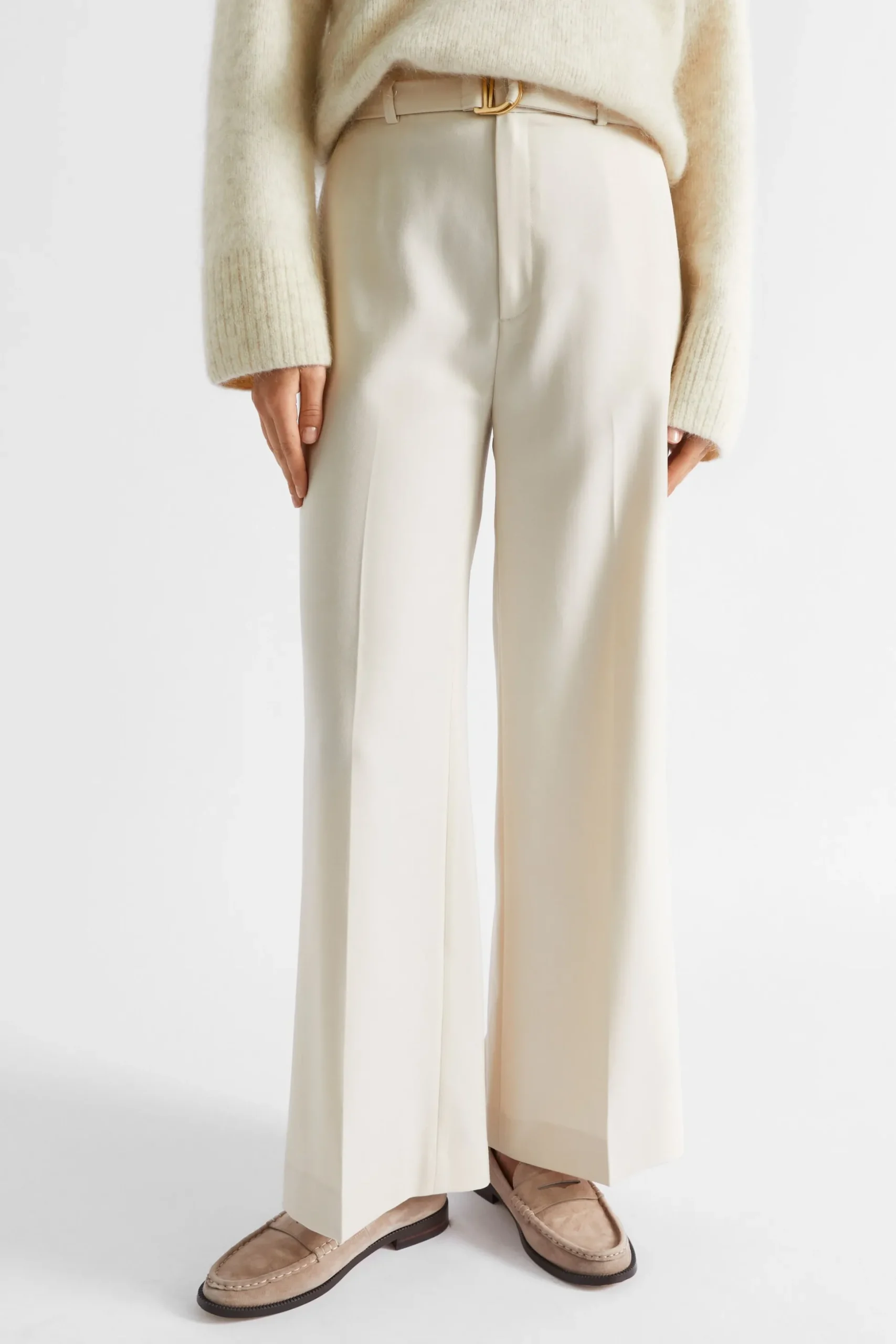 Seed Heritage Pants-Wool Blend Belt Pant Vanilla Cream