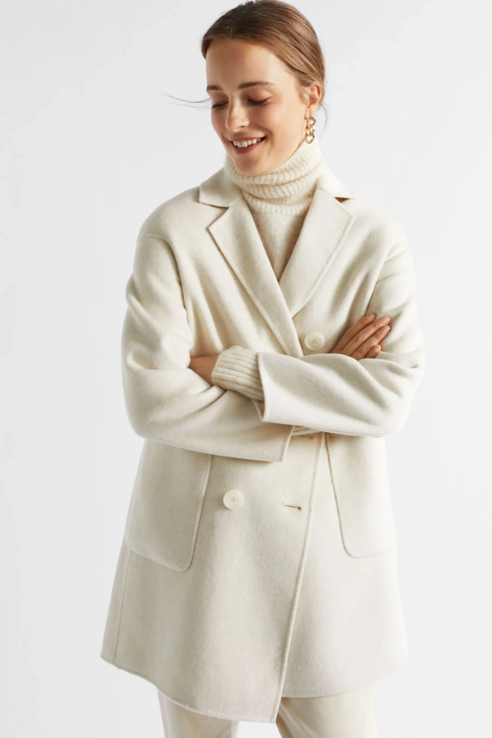 Seed Heritage Jackets & Vests-Wool Blend Double Breasted Pea Coat Vanilla Cream Marle