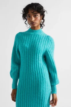 Seed Heritage Knitwear & Sweaters-Wool Blend Knit Midi Dress Peacock Blue Marle