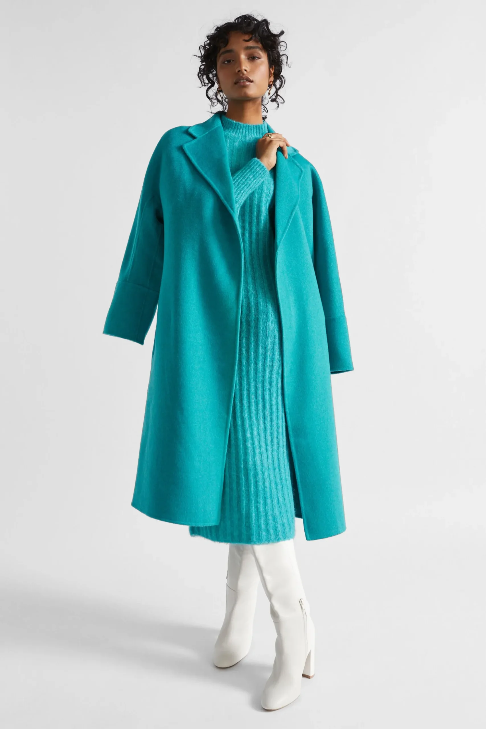 Seed Heritage Knitwear & Sweaters-Wool Blend Knit Midi Dress Peacock Blue Marle