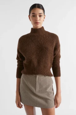 Seed Heritage Knitwear & Sweaters-Wool Blend Mock Neck Knit Hot Chocolate Marle