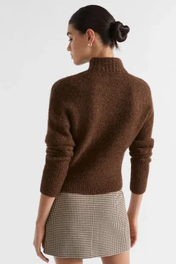Seed Heritage Knitwear & Sweaters-Wool Blend Mock Neck Knit Hot Chocolate Marle