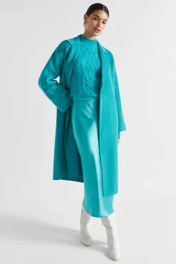 Seed Heritage Jackets & Vests-Wool Blend Relaxed Coat Peacock Blue Marle