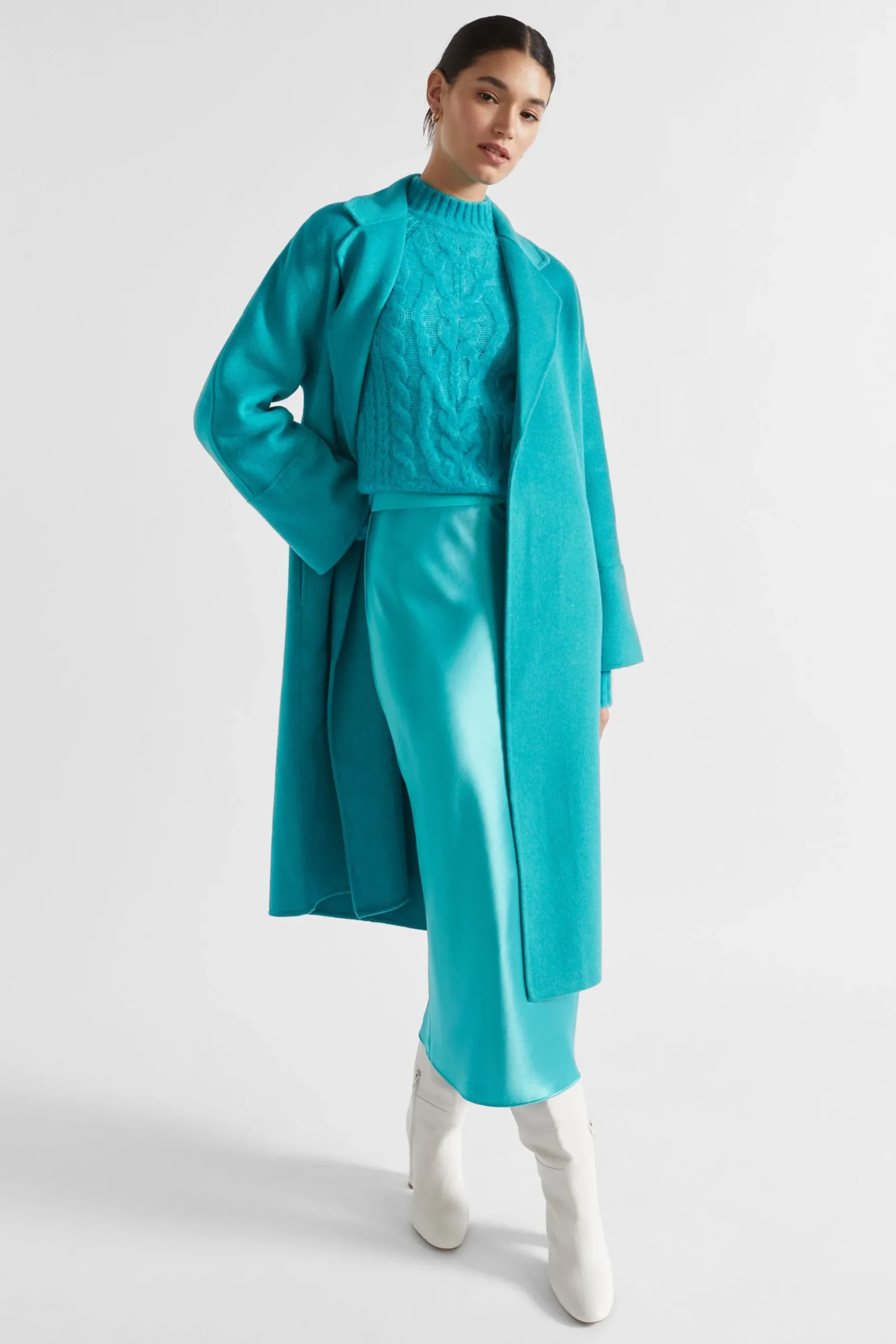 Seed Heritage Jackets & Vests-Wool Blend Relaxed Coat Peacock Blue Marle