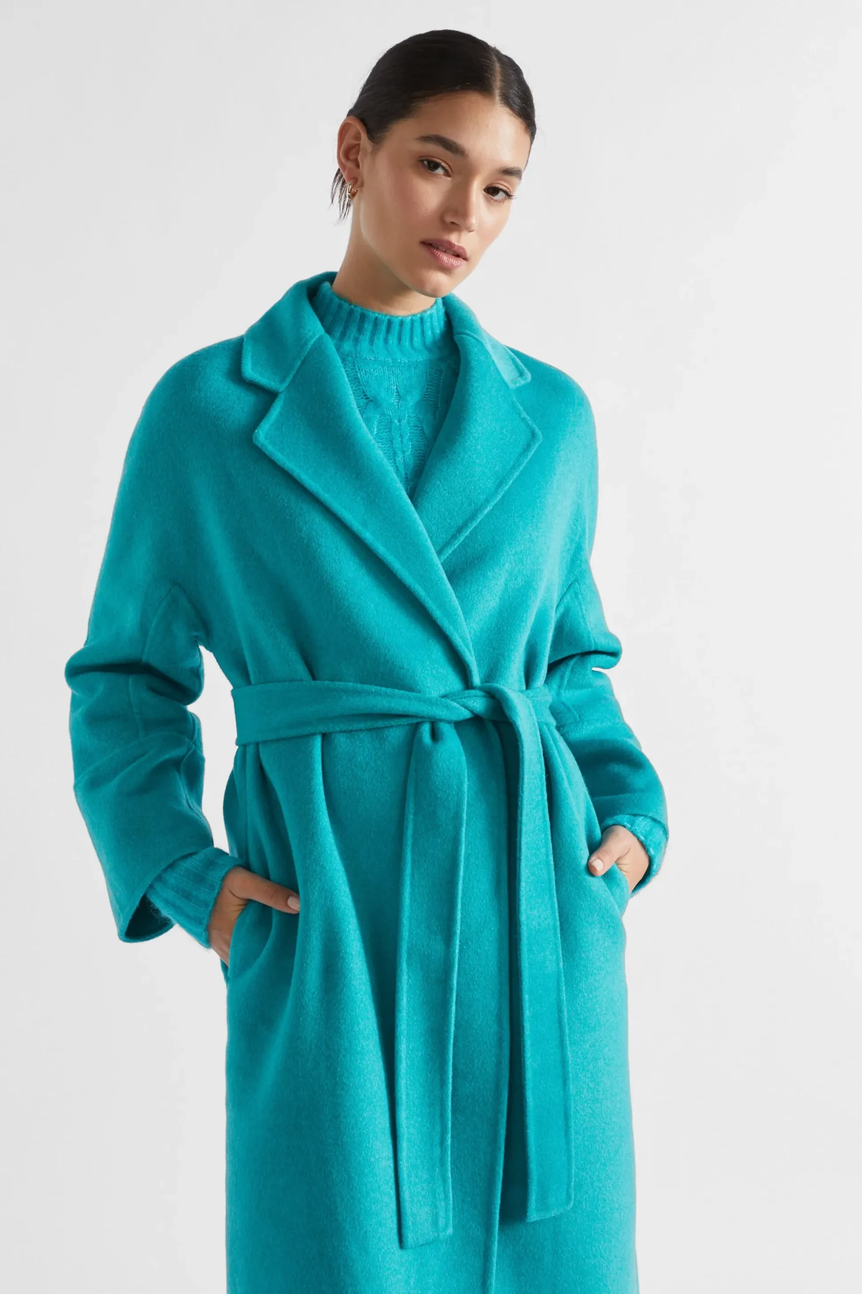 Seed Heritage Jackets & Vests-Wool Blend Relaxed Coat Peacock Blue Marle