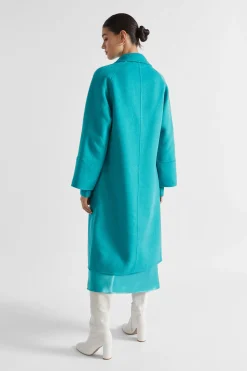 Seed Heritage Jackets & Vests-Wool Blend Relaxed Coat Peacock Blue Marle