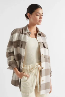 Seed Heritage Jackets & Vests-Wool Blend Shacket Hot Chocolate Check