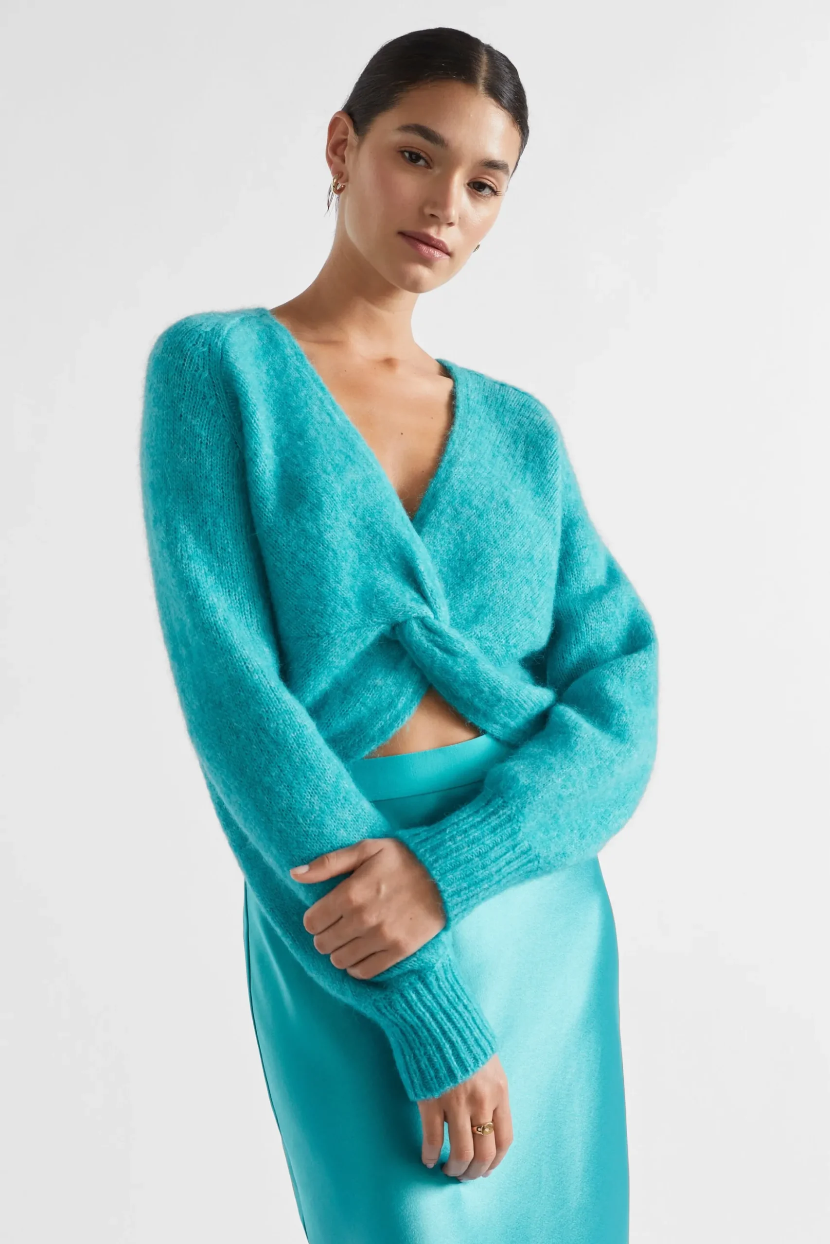 Seed Heritage Knitwear & Sweaters-Wool Blend Twist Knit Peacock Blue Marle