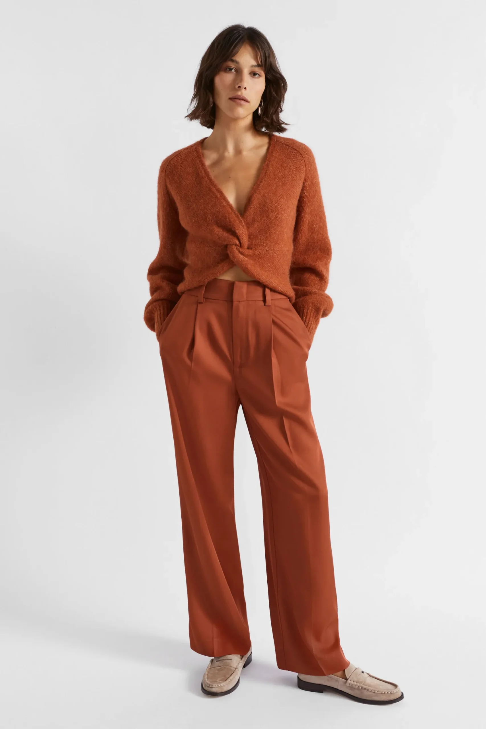 Seed Heritage Knitwear & Sweaters-Wool Blend Twist Knit Burnt Brick Marle