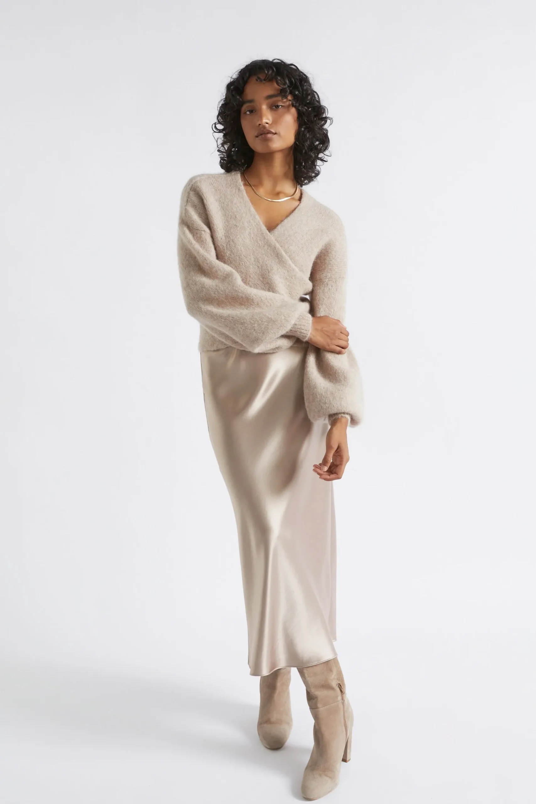 Seed Heritage Knitwear & Sweaters-Wool Blend Wrap Sweater Light Storm Marle