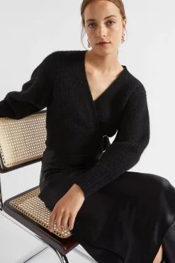 Seed Heritage Knitwear & Sweaters-Wrap Front Sweater Black
