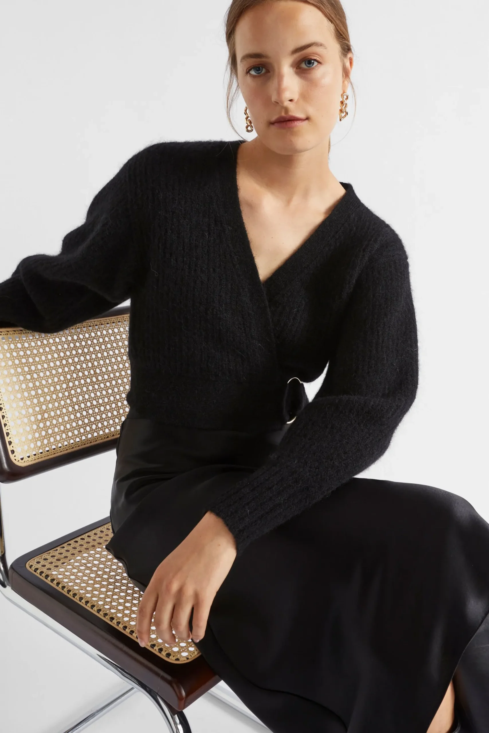 Seed Heritage Knitwear & Sweaters-Wrap Front Sweater Black