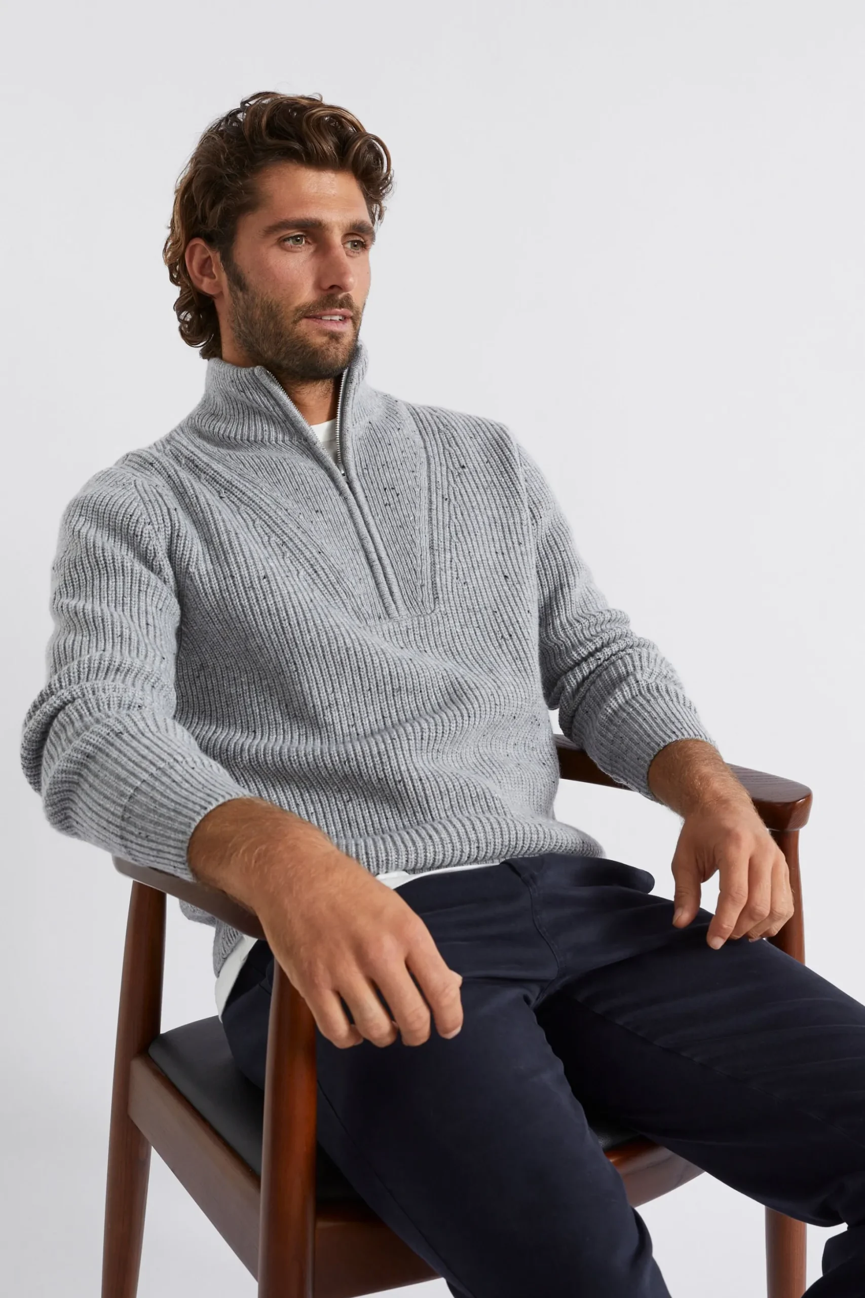 Seed Heritage T-Shirts & Sweaters-Zip Knit Sweater Grey Marle