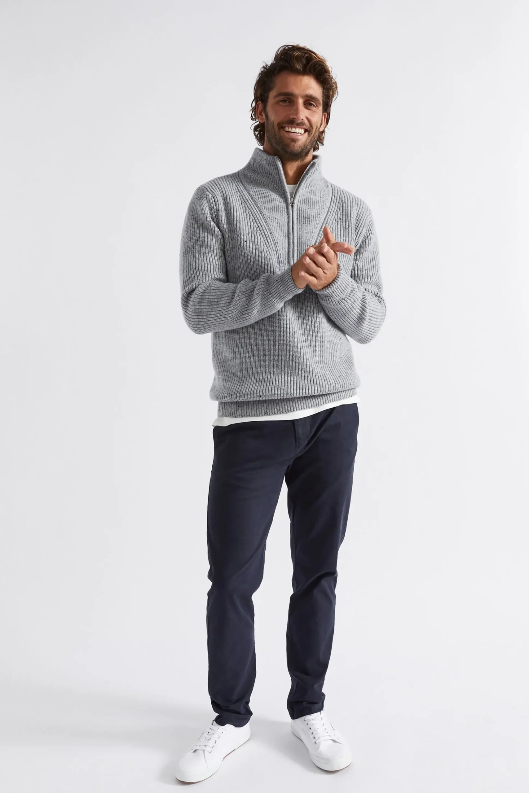 Seed Heritage T-Shirts & Sweaters-Zip Knit Sweater Grey Marle